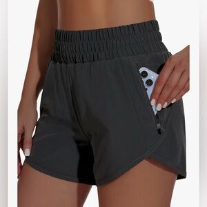 Women's High Waisted Athletic Shorts 4" High Rise Quick Dry with Zipper Pockets